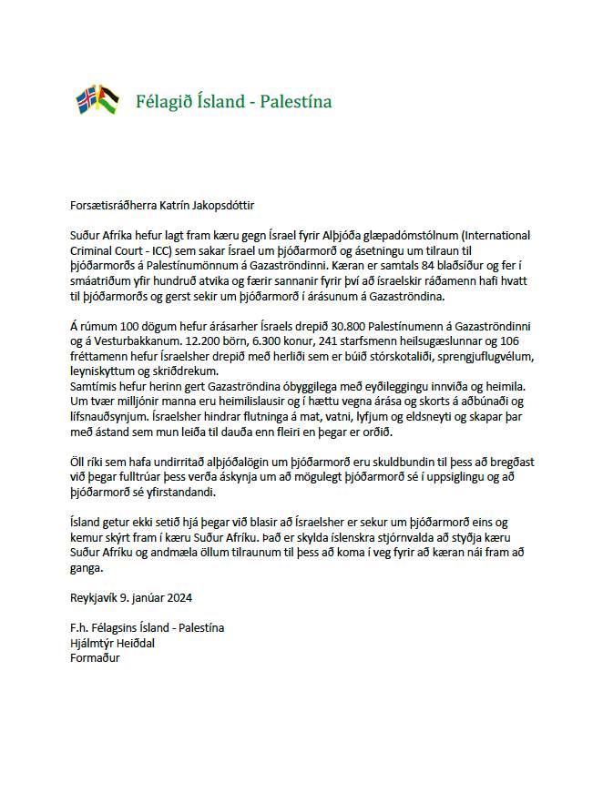 FIP Bref til Katrin Jakobsdottir